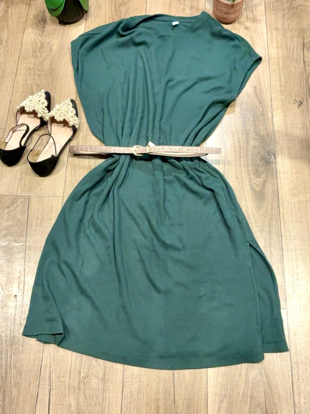 Old Navy Teal Green Knit Midi Dress with Belt
